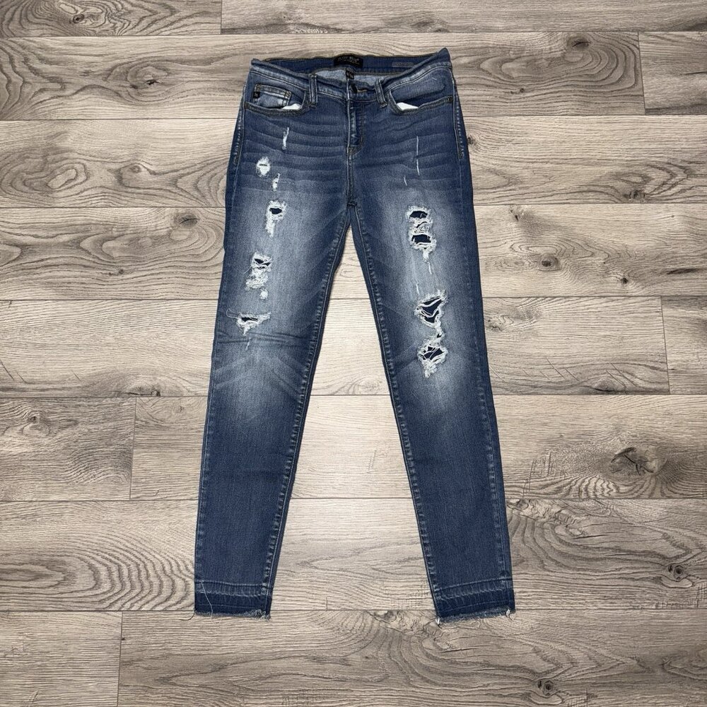 Judy Blue Low Rise Distressed Raw Hem Skinny Fit Jeans Faded Medium Wash Sz 9/29